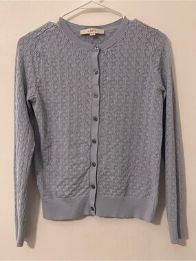 LOFT Sky Blue Cable-Knit Crewneck Cardigan